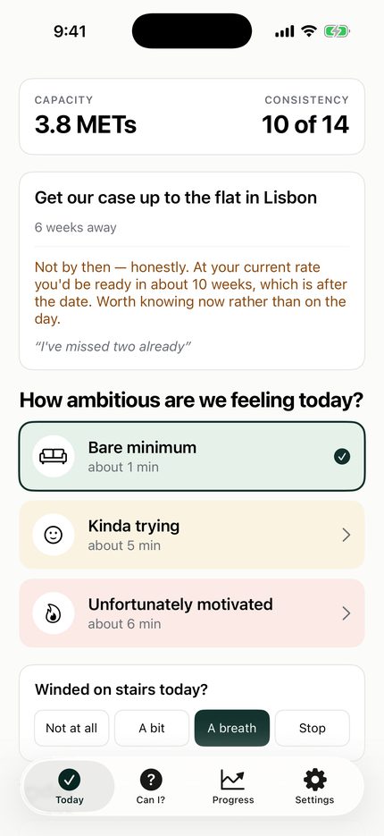 Unfitly — Your reason: It says when you won't make it, and how far off you are.