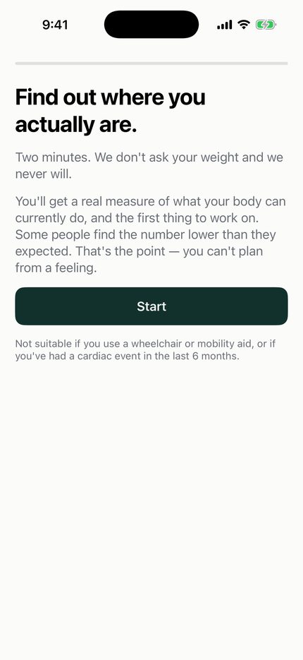 Unfitly — The check: Twelve questions. It never asks your weight.